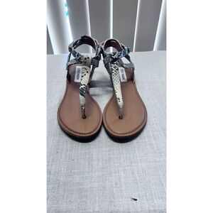 Steve Madden Women Leven SnakeSkin Rhinestone Embellished Sandals Cream Size 8.5